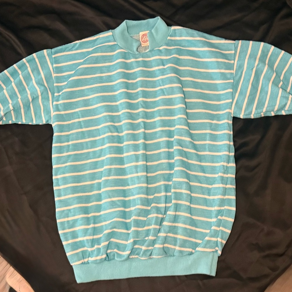 Aqua Striped Crew Neck Sweater
